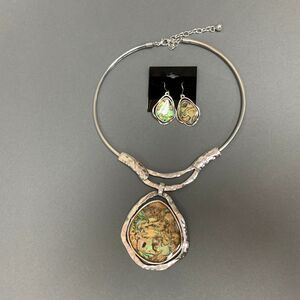 Silver-Tone Necklace Choker Dangling Earrings Set Multicolor